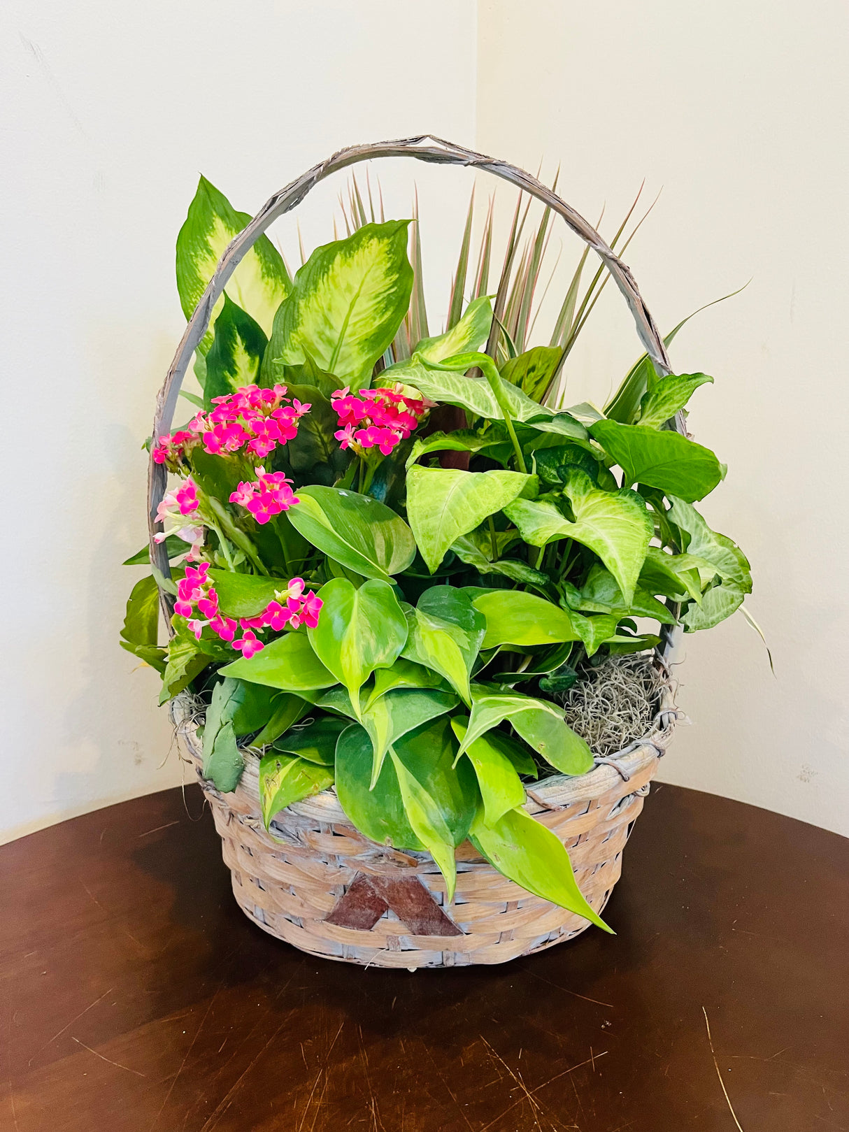 Florist Designed Blooming and Green Plants in a Basket