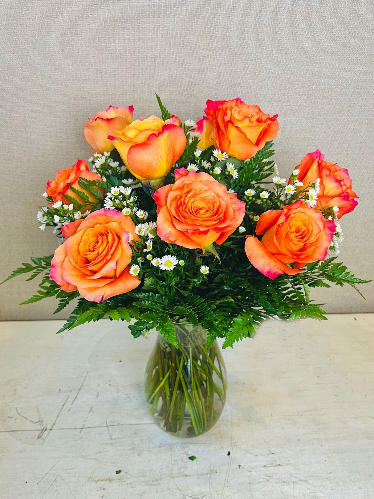 Long Stem Orange Rose Bouquet