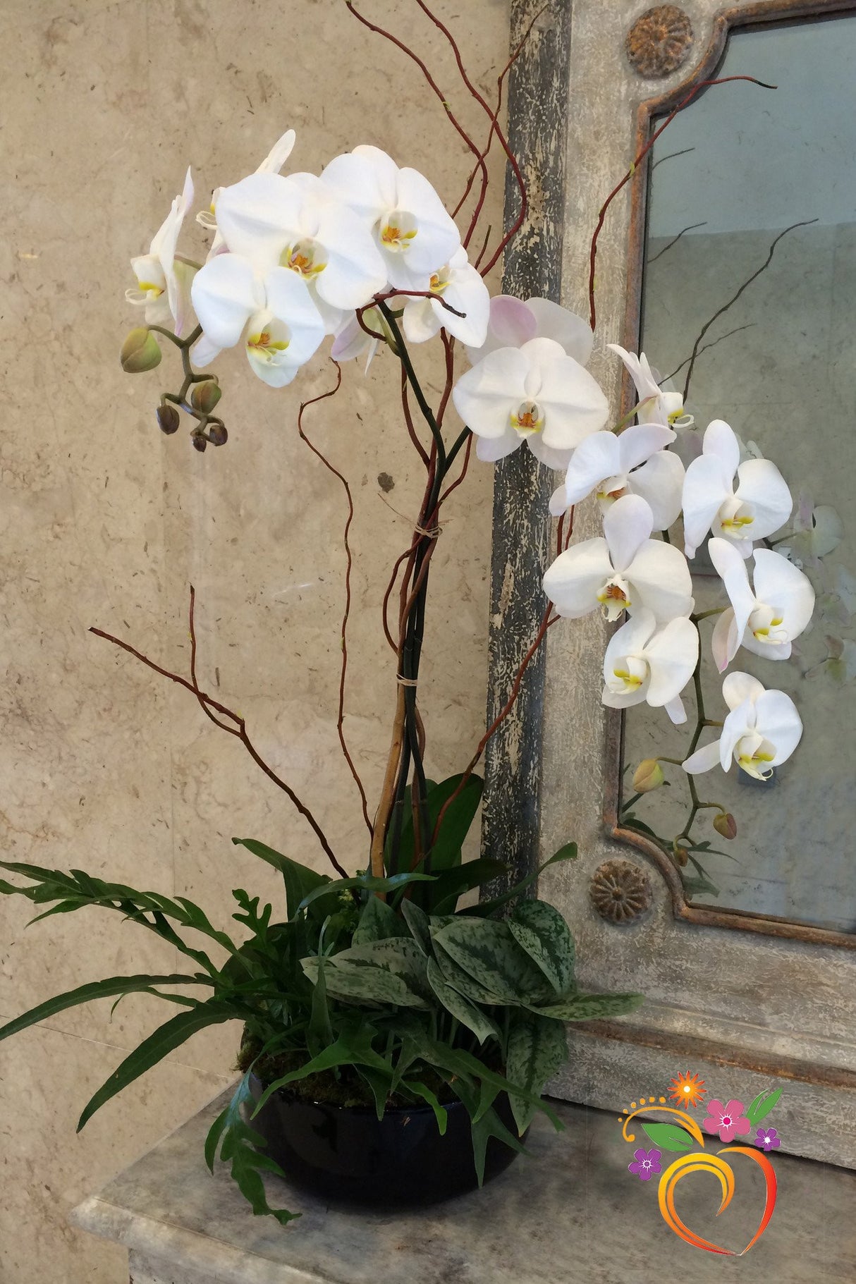 Orchid Planter with Foliage Accents